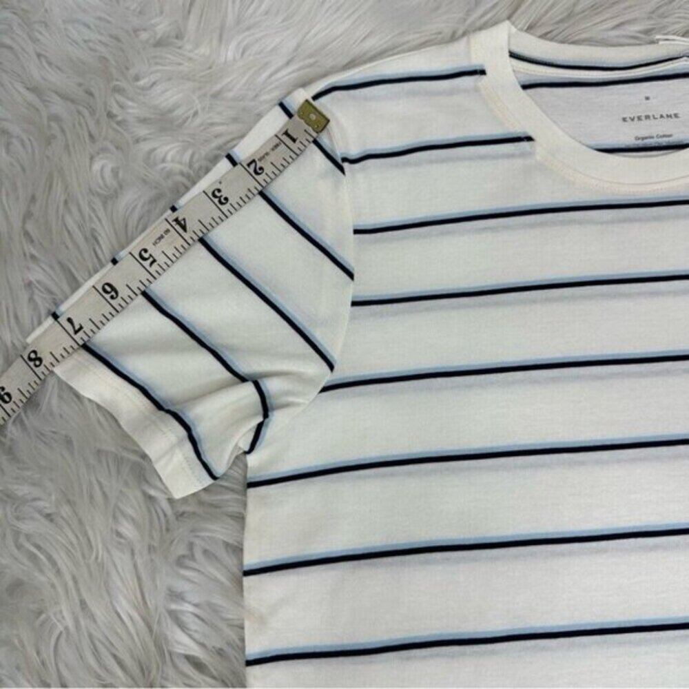 Everlane Organic Cotton Striped Crew T-Shirt White Blue Black M F-T-OCTN-CR-SS - Picture 12 of 12